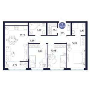 3-к квартира, строящийся дом, 74м2, 3/25 этаж