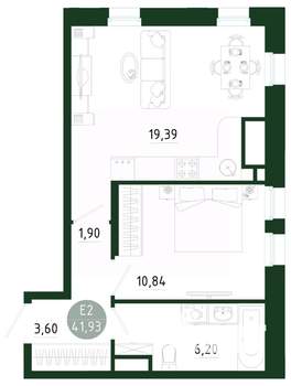 1-к квартира, вторичка, 42м2, 6/25 этаж