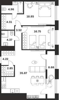 2-к квартира, вторичка, 105м2, 3/10 этаж