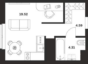 Студия квартира, вторичка, 28м2, 2/25 этаж