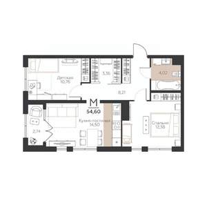 2-к квартира, вторичка, 55м2, 5/5 этаж