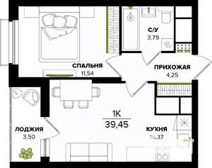 1-к квартира, строящийся дом, 39м2, 3/25 этаж