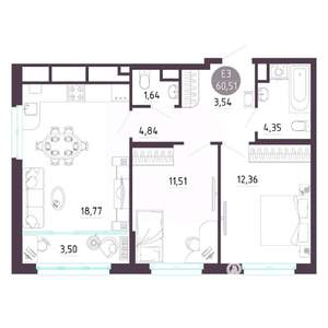 2-к квартира, вторичка, 61м2, 2/10 этаж