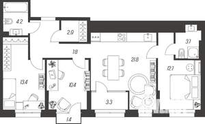 3-к квартира, строящийся дом, 82м2, 4/24 этаж
