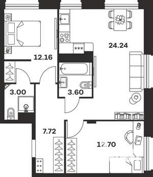 2-к квартира, вторичка, 63м2, 8/15 этаж