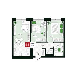 2-к квартира, вторичка, 54м2, 15/19 этаж