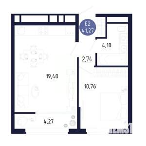 1-к квартира, строящийся дом, 41м2, 18/25 этаж