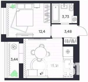 1-к квартира, вторичка, 38м2, 12/20 этаж