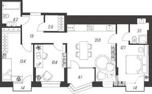 3-к квартира, строящийся дом, 84м2, 14/24 этаж