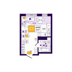 Студия квартира, вторичка, 27м2, 3/12 этаж