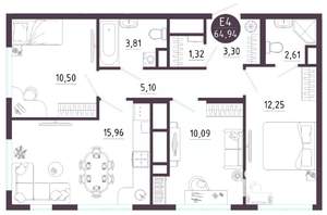 3-к квартира, вторичка, 65м2, 6/10 этаж