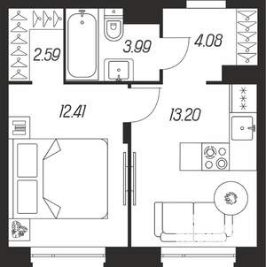 1-к квартира, вторичка, 36м2, 7/16 этаж