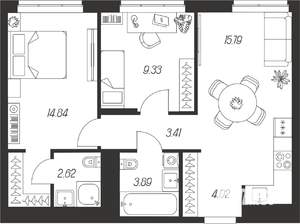 2-к квартира, вторичка, 54м2, 9/14 этаж