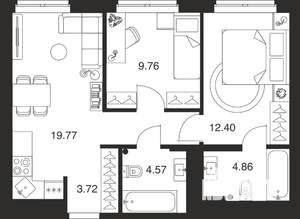 2-к квартира, вторичка, 55м2, 5/25 этаж
