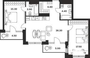 2-к квартира, вторичка, 84м2, 3/9 этаж