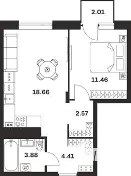 1-к квартира, вторичка, 43м2, 3/4 этаж