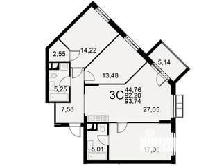 3-к квартира, строящийся дом, 92м2, 6/11 этаж