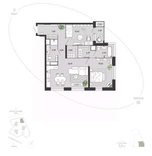 2-к квартира, вторичка, 89м2, 5/21 этаж