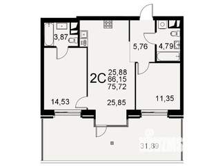 2-к квартира, строящийся дом, 66м2, 2/11 этаж