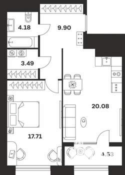 1-к квартира, вторичка, 60м2, 3/10 этаж