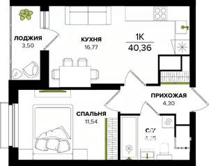 1-к квартира, вторичка, 40м2, 16/25 этаж