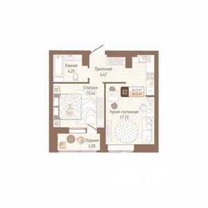 1-к квартира, строящийся дом, 38м2, 7/14 этаж