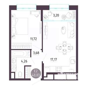 1-к квартира, строящийся дом, 40м2, 10/10 этаж