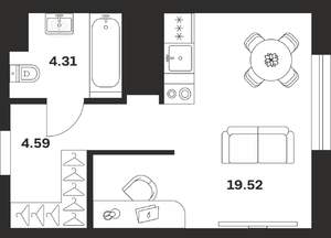 Студия квартира, строящийся дом, 28м2, 2/25 этаж