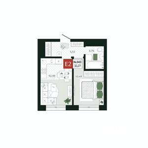 1-к квартира, вторичка, 32м2, 16/19 этаж