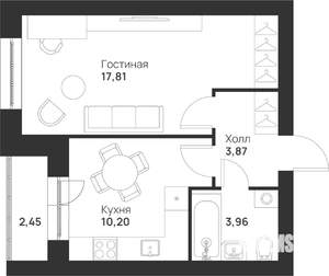 1-к квартира, строящийся дом, 38м2, 3/5 этаж