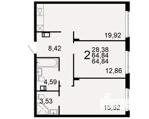 2-к квартира, вторичка, 65м2, 2/10 этаж