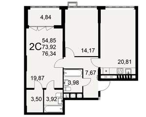 2-к квартира, вторичка, 76м2, 1/16 этаж