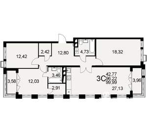 3-к квартира, строящийся дом, 96м2, 1/16 этаж