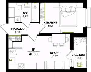 1-к квартира, вторичка, 40м2, 25/25 этаж