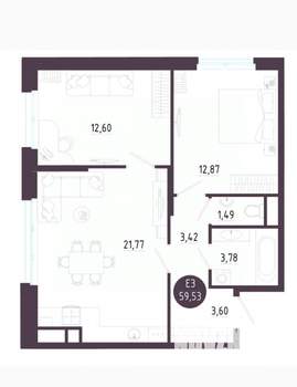 2-к квартира, сданный дом, 60м2, 4/10 этаж