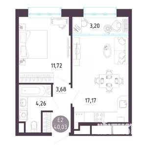 1-к квартира, вторичка, 40м2, 10/10 этаж