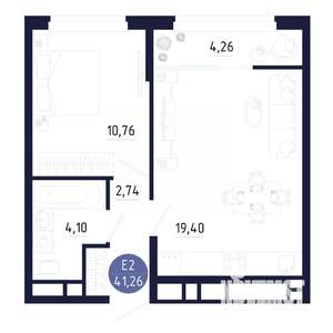 1-к квартира, строящийся дом, 41м2, 22/25 этаж