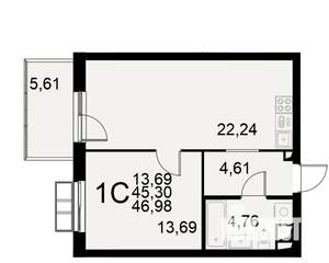 1-к квартира, вторичка, 47м2, 5/11 этаж