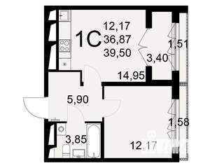 1-к квартира, вторичка, 40м2, 7/25 этаж