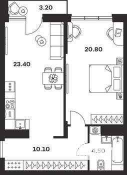 1-к квартира, вторичка, 62м2, 2/9 этаж
