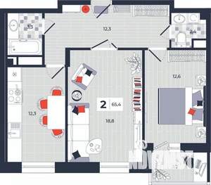 2-к квартира, строящийся дом, 65м2, 8/14 этаж