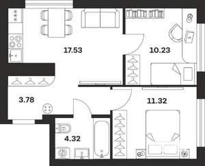 2-к квартира, строящийся дом, 47м2, 4/25 этаж