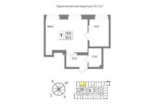 1-к квартира, вторичка, 33м2, 2/11 этаж