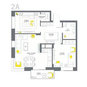 2-к квартира, вторичка, 64м2, 21/25 этаж