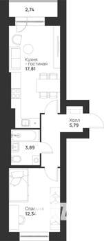 1-к квартира, вторичка, 43м2, 4/5 этаж