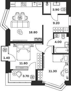 2-к квартира, вторичка, 64м2, 8/24 этаж