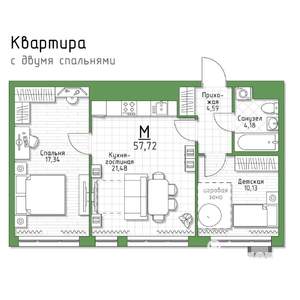 2-к квартира, вторичка, 58м2, 3/5 этаж