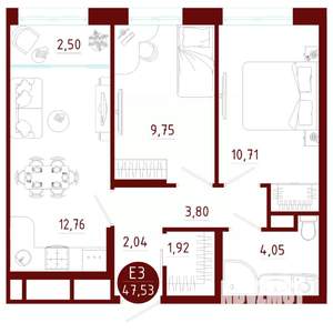 2-к квартира, вторичка, 48м2, 6/10 этаж