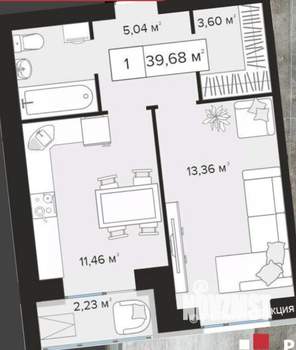 1-к квартира, сданный дом, 40м2, 8/10 этаж