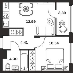 1-к квартира, вторичка, 35м2, 2/15 этаж